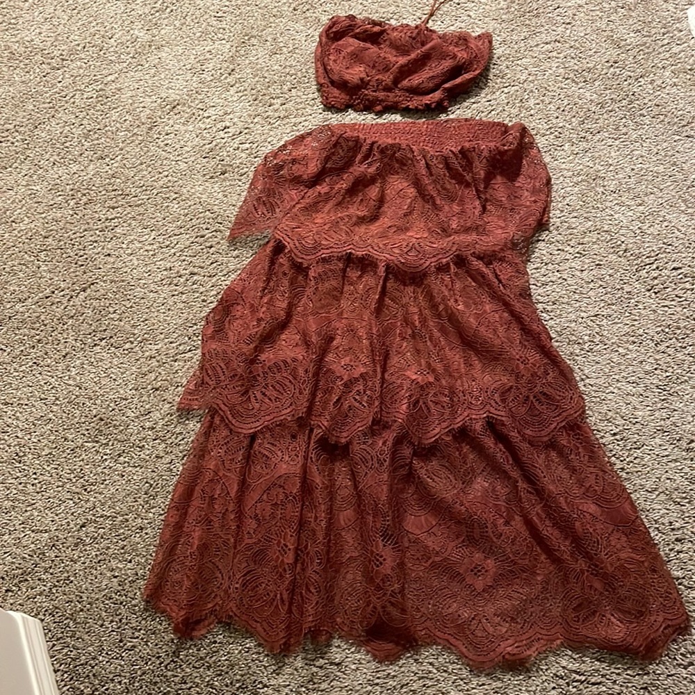 H&M crop top and maxi shirt lace set